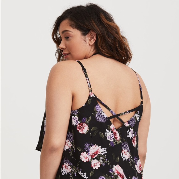 NWT Black Floral Georgette Tiered Swing Cami - Picture 3 of 5